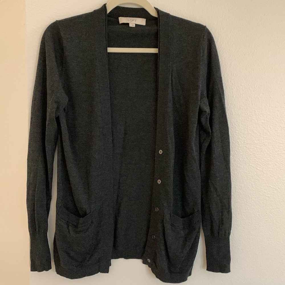 LOFT Charcoal Gray Button-Front Open Cardigan
